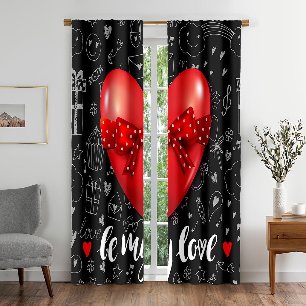 2ks/Sada Červené závěsy se vzorem lásky Lehký a vzdušný pocit pro útulnou ložnici Elegantní kancelář, stylovou kuchyni, příjemný obývací pokoj a pokojnou pracovnu