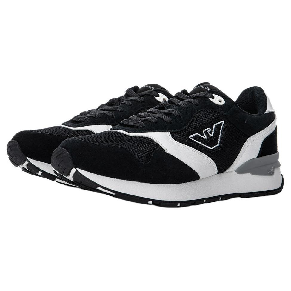 Emporio Armani Two-Layer Cowhide Thick Sole Comfortable Running Shoes Low Top Casual Shoes Men Sneakers Navy-Blue Beige X4X642XN951S161