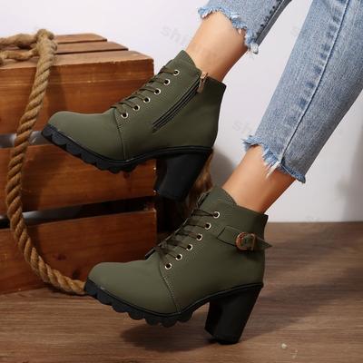 Damen High Heel Stiefeletten 2026 Herbst Schnürung Bequeme Kurze Stiefel Retro Mode Neuer Trend Damenschuhe Damen Botas De Mujer