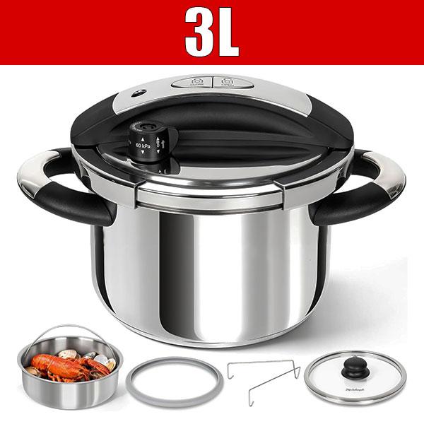 3/6L Stainless Steel Pressure Cooker Set with Glass Lid & Steamer Explosion-proof Olla de Presion One-Hand Locking Pressure Pot