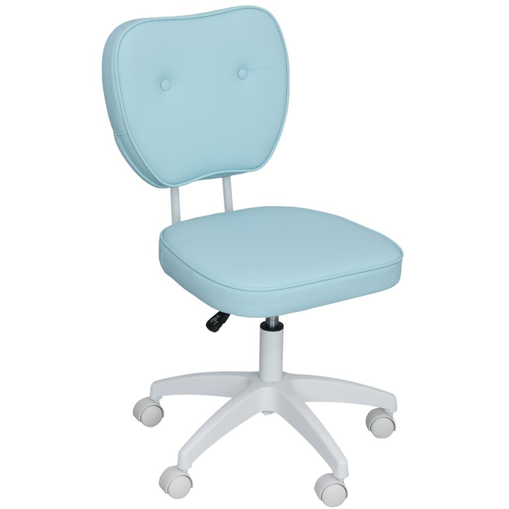 Vanity Office Chair, PU Leather Computer Chair for Home, with Adjustable Height, Armless, Swivel Wheels, Blue