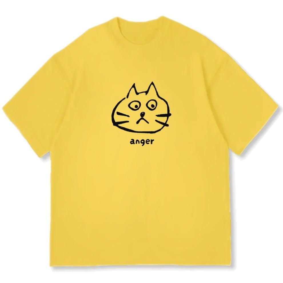 Fashion Cotton Funny T-shirts Men's Short Sleece Round Neck Anger Cat Printed Harajuku Summer Tees Oversized Tops Unisex