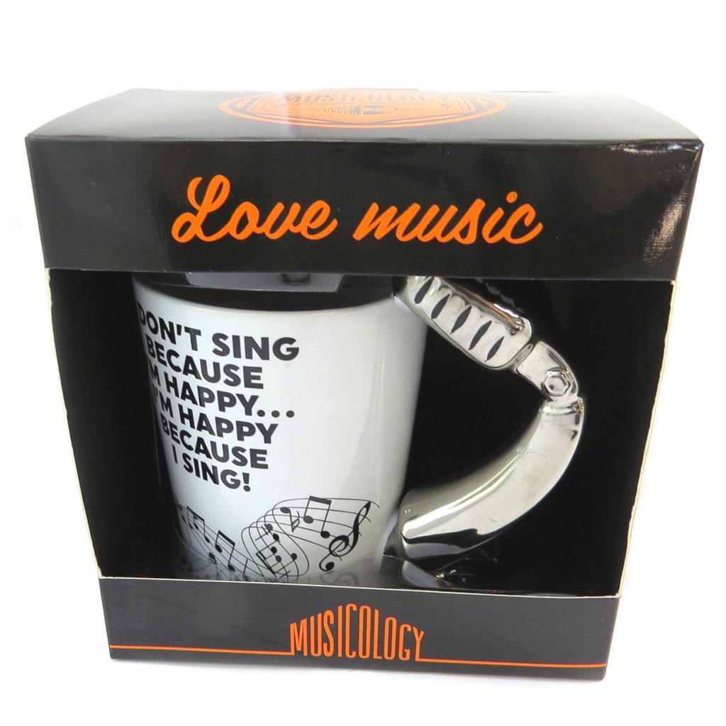 Les Trésors De Lily [P4179] - Cană ceramică 'Musicology' alb argintiu (Micro) - 13. 5x12. 5 cm