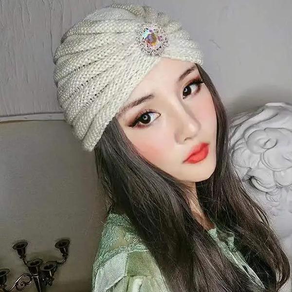 WTEMPO Women's Cold-proof Autumn Winter Solid Color Large Size Woolen Hats Soft Windproof Casual Warm Knitted Flower Hats