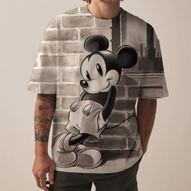 Disney Mickey Mouse print men's T-shirt fashionable holiday gift men round neck short sleeved oversized Hip hop clothing Boys
