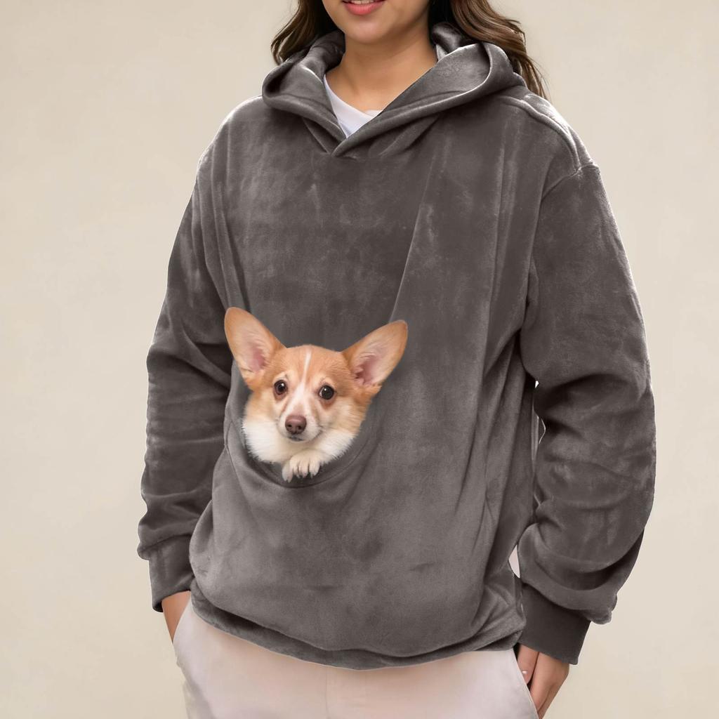 Unisex Casual Color Long Sleeve Hooded Sweatshirt with Pet Pocket