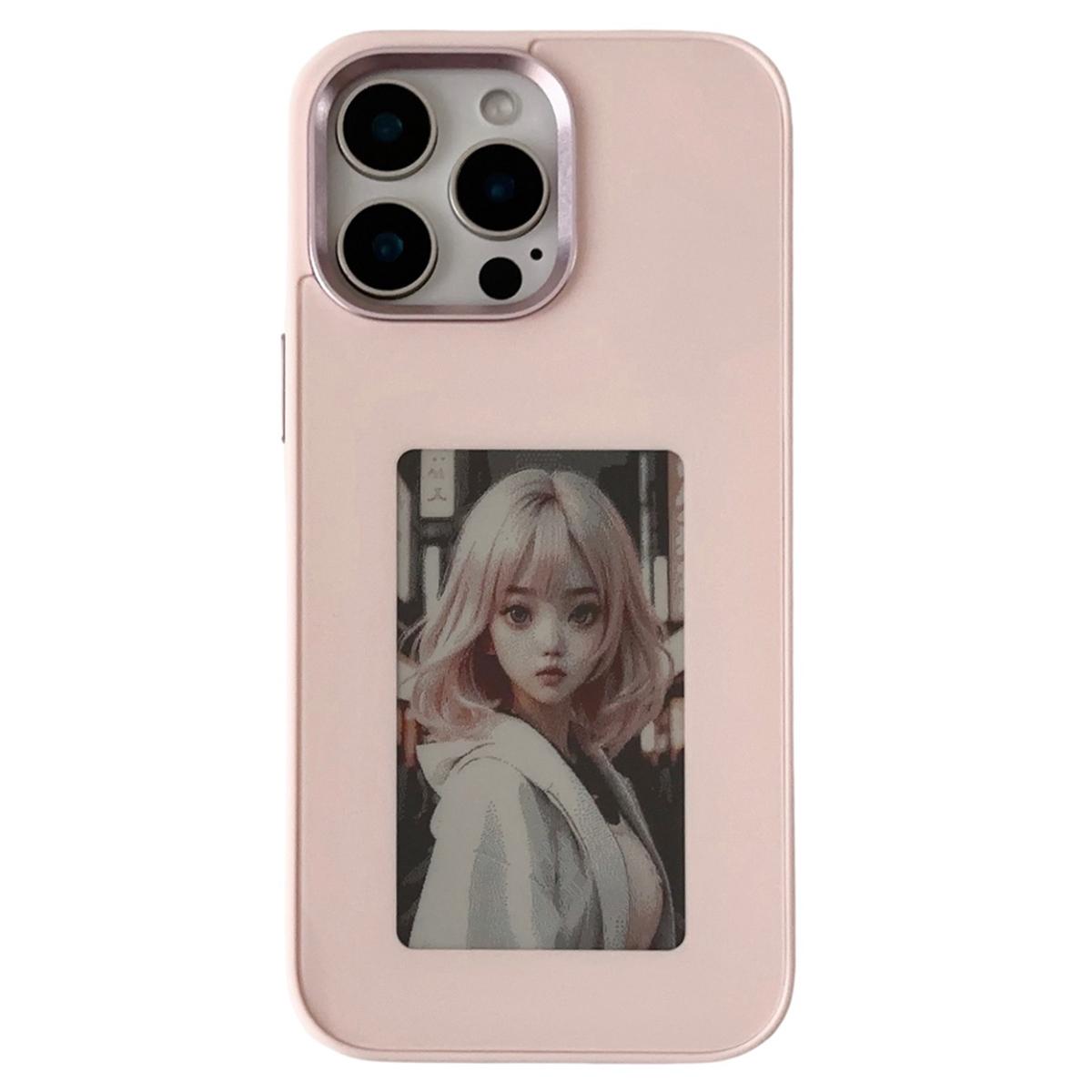 

For iPhone 16 Pro E Ink Phone Case 4-Color Screen,DIY Wireless NFC Photo Display Pink