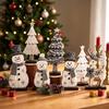 Holiday Wood Ornaments 7Pcs Christmas Snowman Tree Reindeer Figurines, 2D Wooden Tiered Tray Easy Storage Crafts Decor, Rustic Farmhouse Tabletop