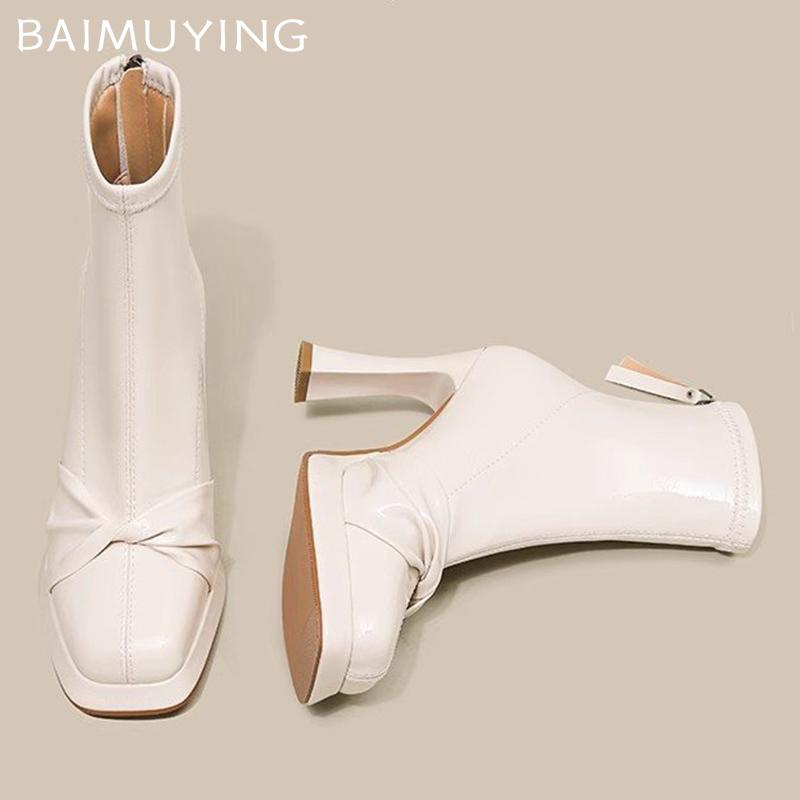 High Heels Women Ankle Boots Leather Square Toe Sexy Fashion Shoes 2025 Trend Winter Designer Pumps Goth Winter Botas De Mujer