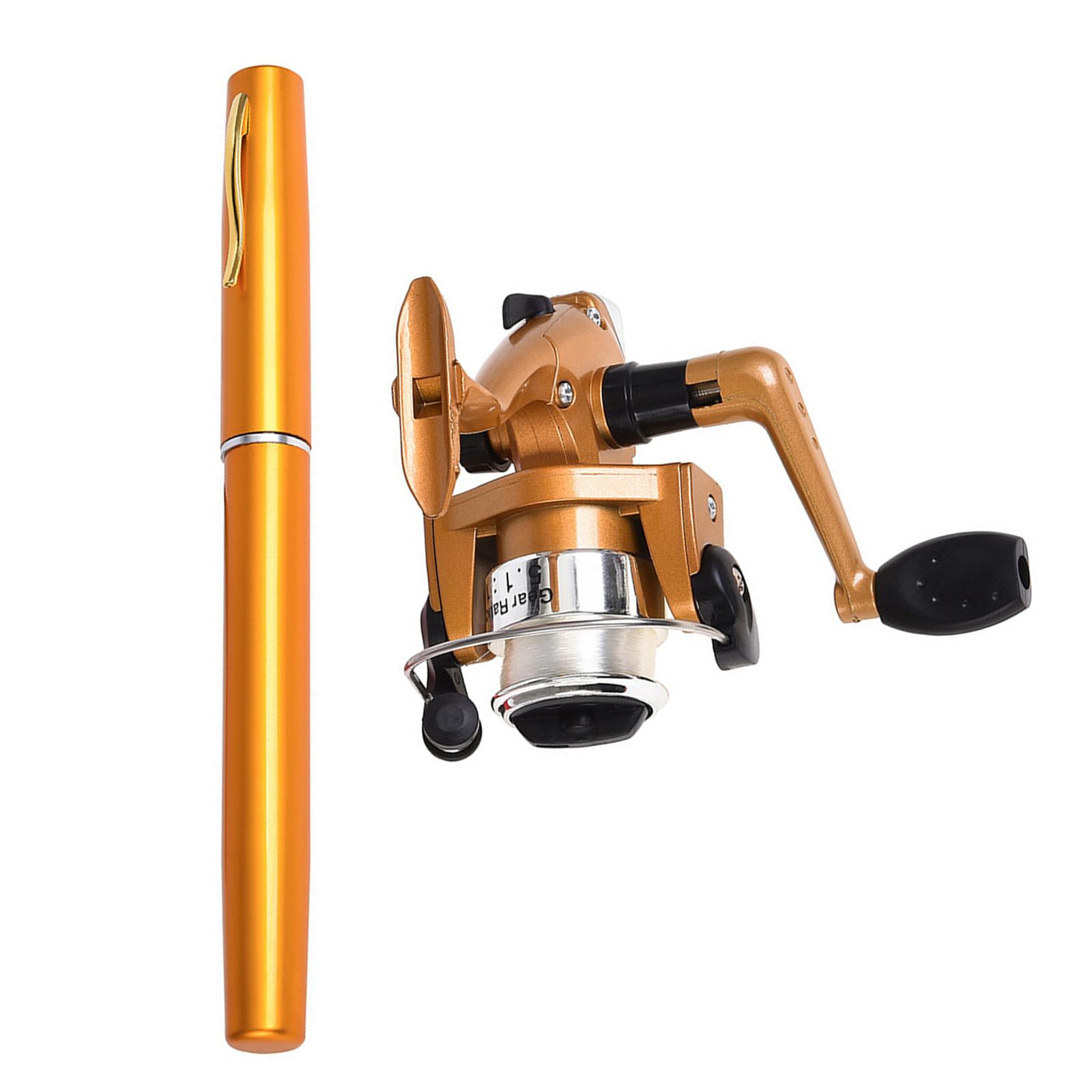

Набор удочка и катушка в форме ручки Мини телескопическая карманная удочка в стиле ручки Алюминиевая удочка с набором рыболовных аксессуаров золотой