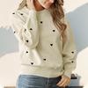 2026 Autumn/Winter Women's Loose Heart Jacquard Sweater - Sweet Girly Style, Long Sleeve, Round Neck