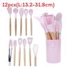 Silicone Kitchen Utensil Set With Wooden Handles For Nonstick Cookware And Heat Resistance