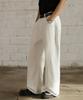 Jikeulib White Curved Cut-Line Wide Cotton Pants