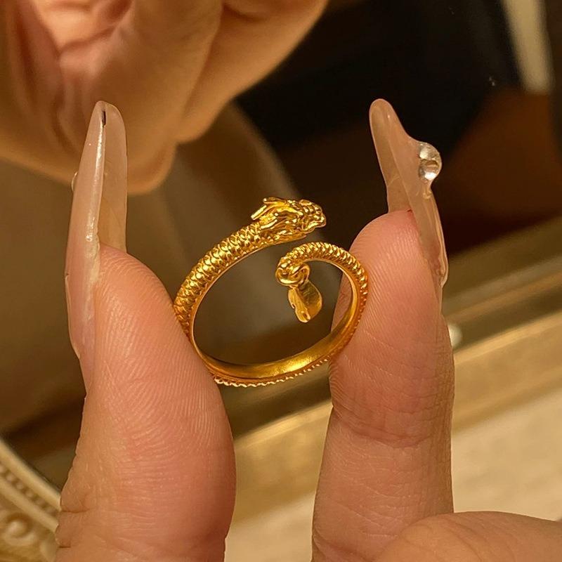 Chinese Style Dragon Shaped Opeen Rings for Women Couple Vintage Silver Color Adjustable Finger Ring Jewelry Gift