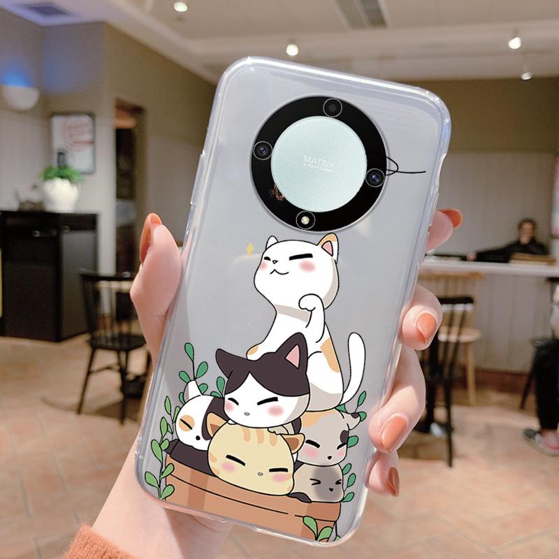 Clear Case For Honor Magic 5 Lite X9a Shockproof Cover Cartoon Cute Cat Soft Silicone Fundas For Honor X9c X9b Women Clear Bags