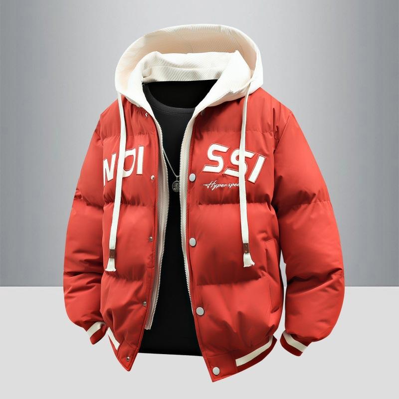 New Fake Two-piece Cotton-padded Clothes, Couples, Teenagers, Warm Cotton-padded Clothes, Men s Cotton-padded Clothes, Winter Clothes M красный