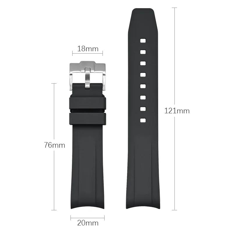 20mm Non Stick Ash Fluoro Rubber Strap for Tudor Special Arc Curved End FKM Watch Band Men Sport Waterproof Bracelet Accessories