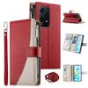 For Honor 200 Lite Case Zipper Wallet Color Splicing Leather Flip Phone Cover with Straps