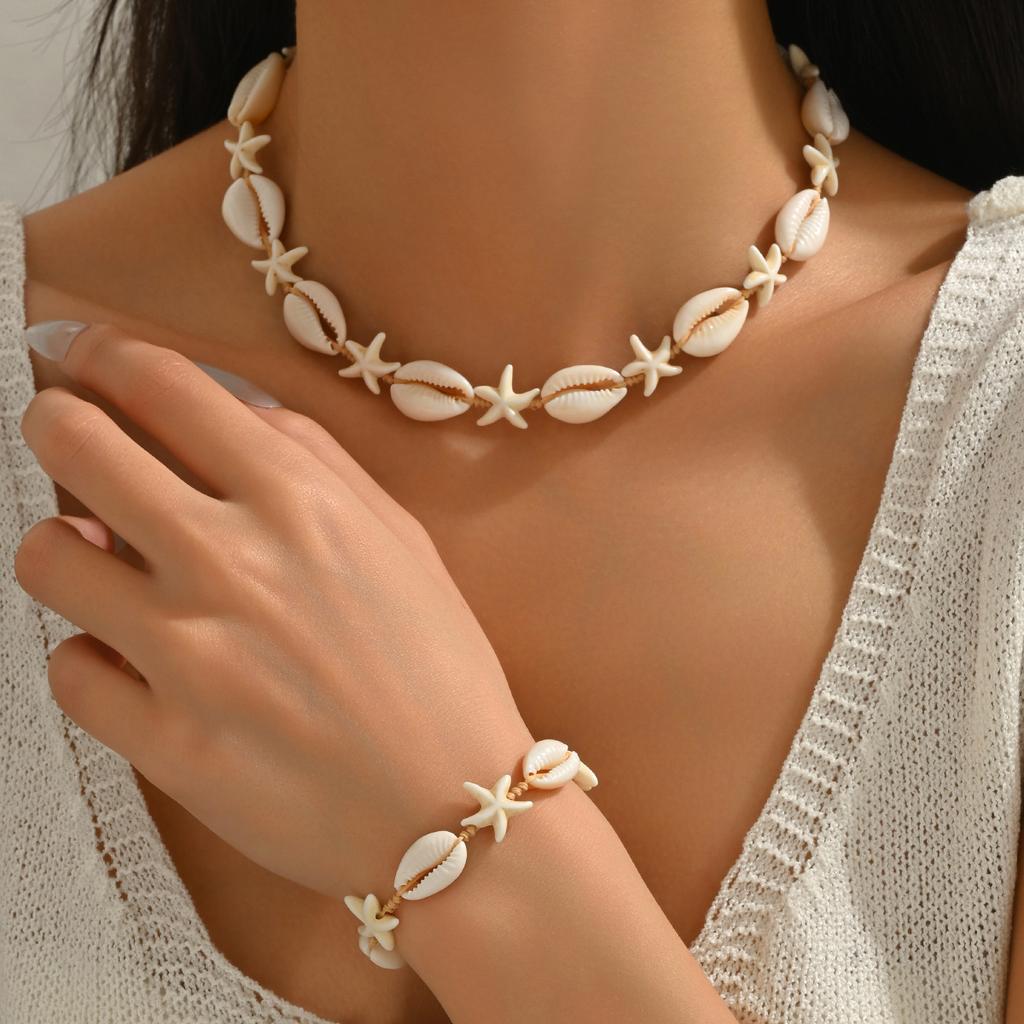 European and American personalized soft pottery necklace fashion coconut tree starfish flower pendant long necklace stacked collarbone chain