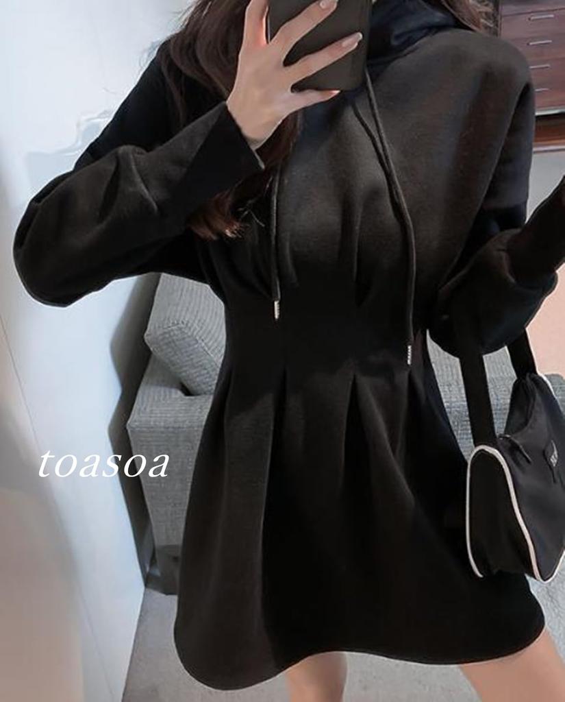 Long Sleeve Mini Dress with Flared Waist 01 [toasoa] Women's (Size - M, Black)