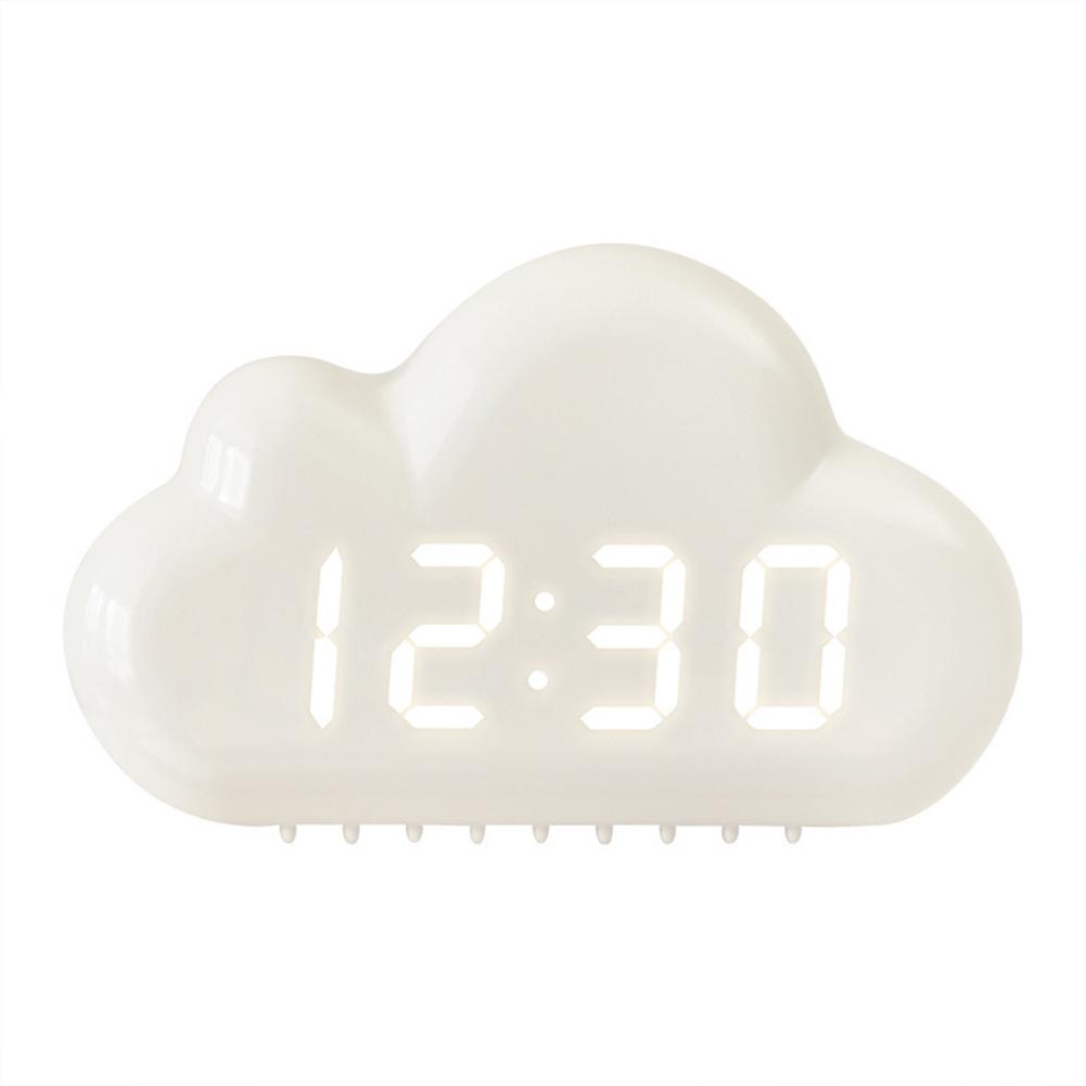 Alarm Clock Creative Clouds Shaped Sound-controlled Led Clock Bedside Calendar Luminous Electronic Clock White#0