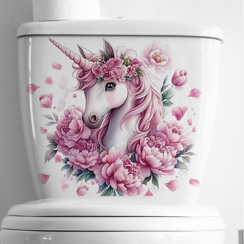 Pink Large Flower Unicorn Wall Sticker Self Adhesive Removable PVC Bedroom Living Room Hallway Decor