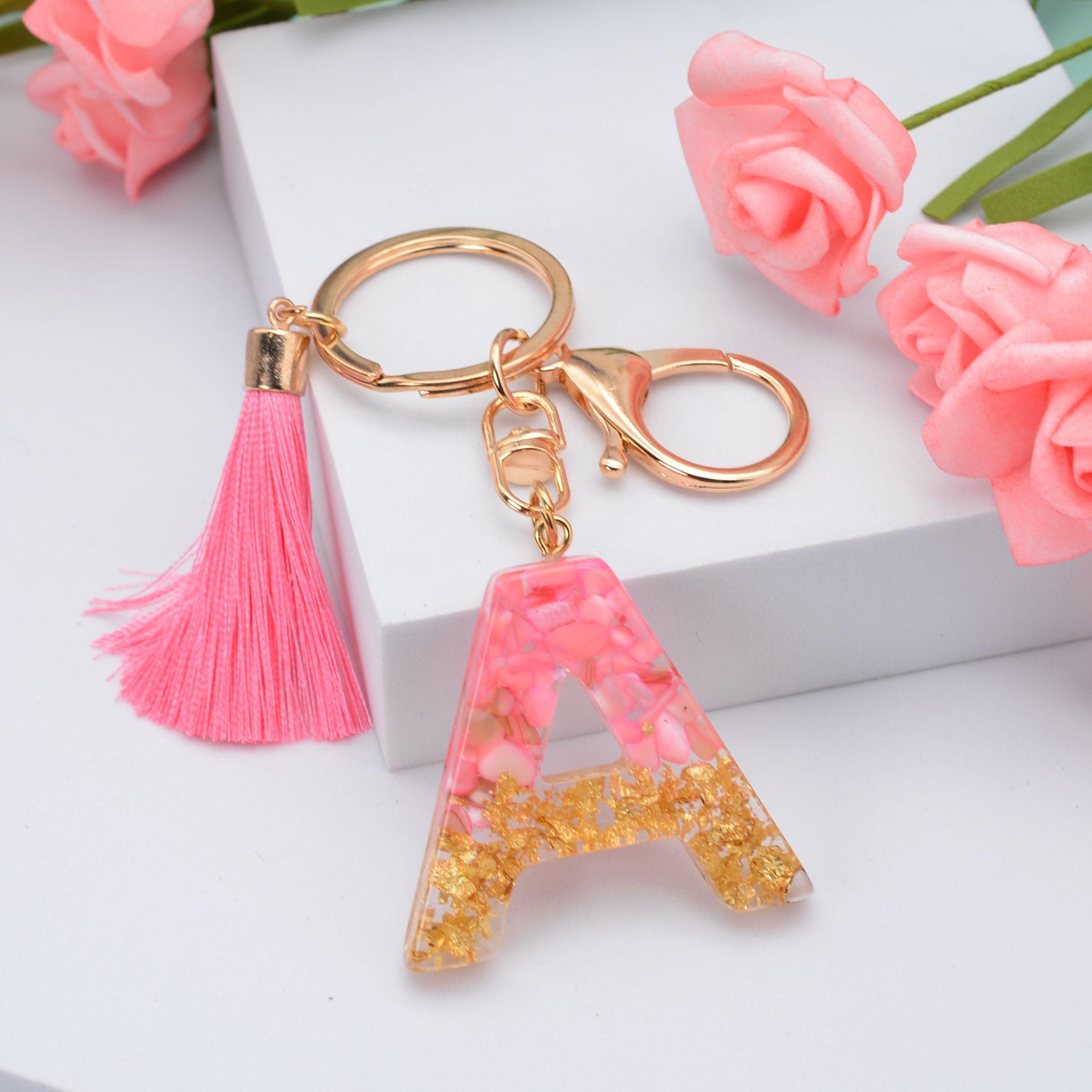 

Tassel Resin Material Couple Gift Bag Pendant Letter Keychain Alphabet Key Chain Glitter Keyring A