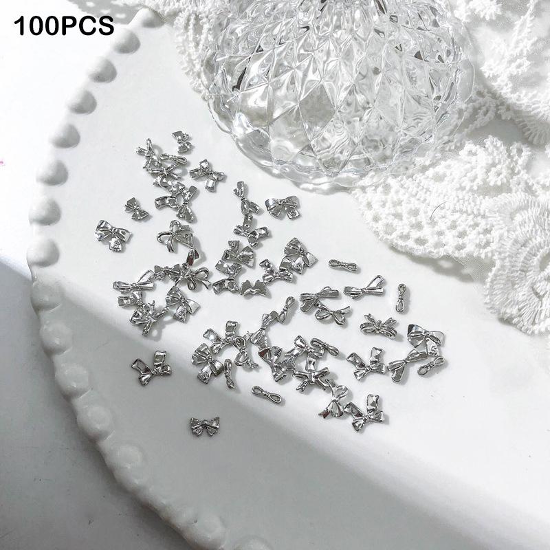 50/100Pcs Silver Metal Bows Nail Art Charm 3D Alloy Silver/Gold Bowknot Ribbon Nail Decor Parts Diy Luxury Manicure Accessories