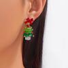 Festive Holiday Earrings Women Alloy Red Bow Christmas Tree Jewelry With Sparkle For Seasonal Wear