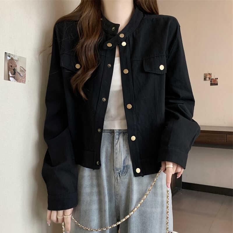 Women's Spring 2025 Retro Slimming Stand-Up Collar Jacket