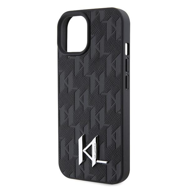 Karl Lagerfeld Klhcp15Spklpklk Iphone 15 / 14 / 13 6.1 Czarny/Black Hardcase Skóra Monogram Hot Stamp Metalowe Logo
