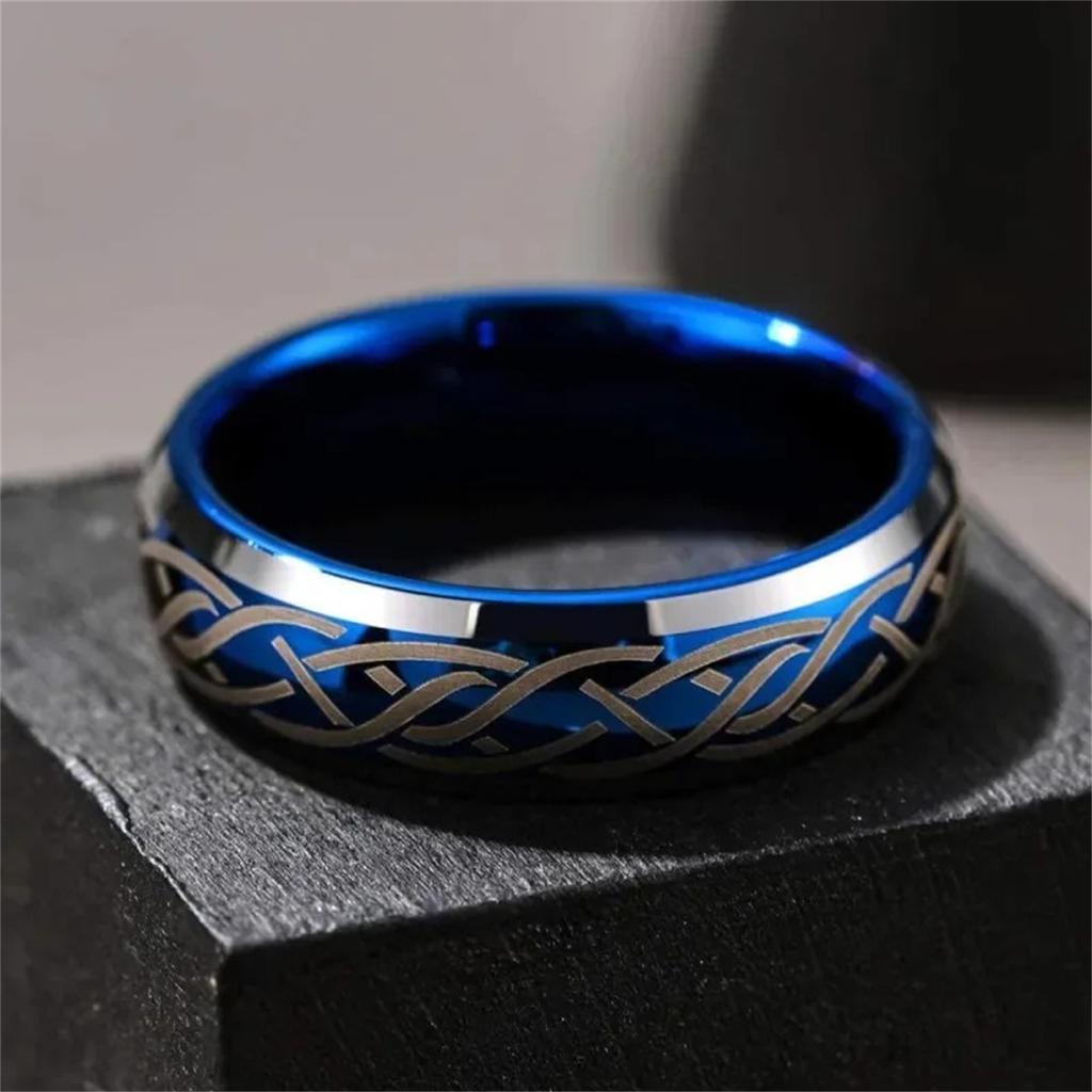 Fashion 8mm Men Blue Stainless Steel Rings Viking Celtic Knot Engagement Rings For Men Women Wedding Band Jewelry Drop Shipping