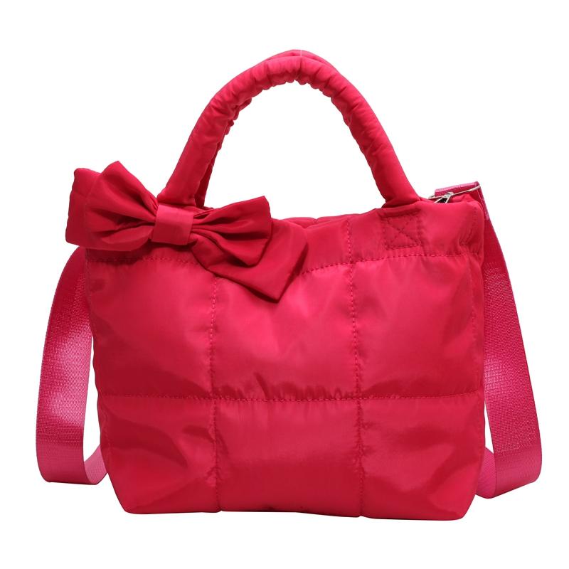 

Women Quilted Puffer Tote Bag Casual Down Cotton Hobo Bag All-Match Padded Shoulder Bag Puffy Crossbody Bag Shopping Bag рожевий червоний колір
