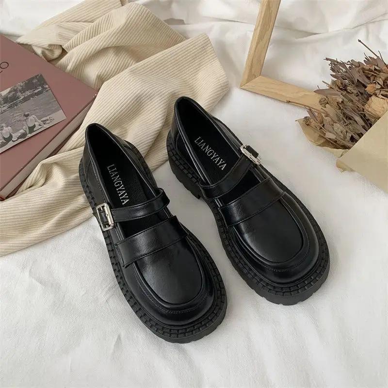 Fashion Brown Luxury Leather Casual Round Toe Ladies Footwear Japanese Style Lolita Gothic Women's Shoes Platform Buckle Mary Jane 39 E