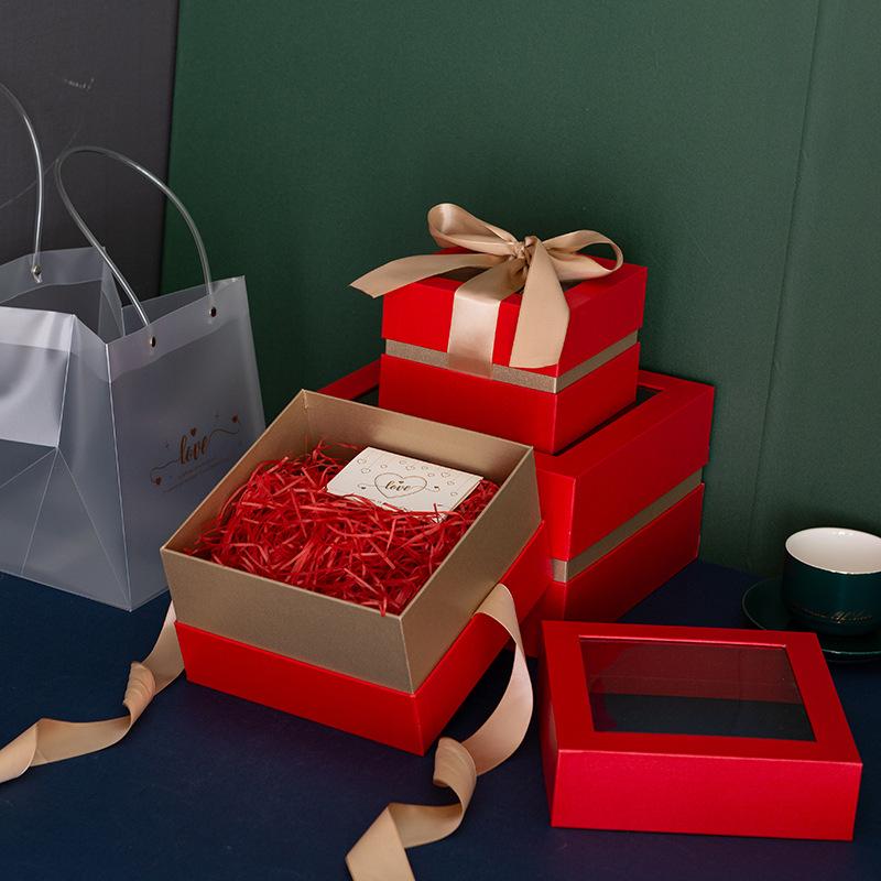 Square Shaped Gifts Box with Bow Ribbon Valentines Day Presents Packaing Boxes Anniversary Surprise Gifts Wedding Decorations