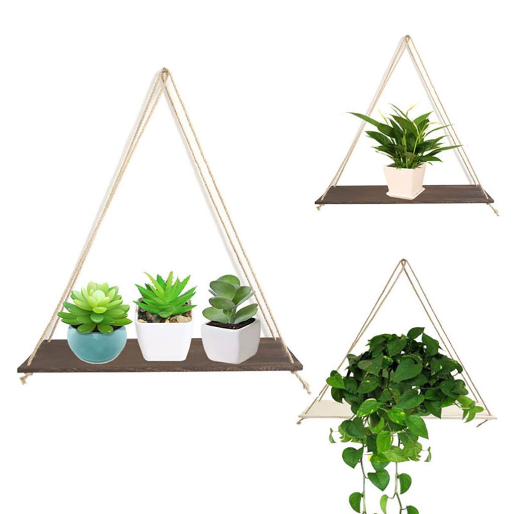 Premium Wood Swing Hanging Rope Wall Mounted Floating Shelves –Plant Flower Pot