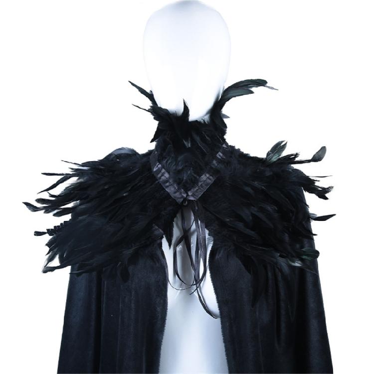 Feather Collar Cloak Halloween Cloak Long Cape Vampires Cape Halloween Costumes Cape for Witch Cosplay