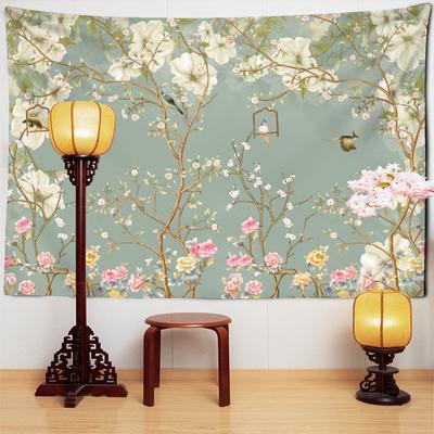 Grüne Blume und Vogel Malerei Vintage Wandteppich Hängen Boho Kunst Hippie Tapiz Ästhetik Room Home Decor