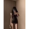Hot Casual Neck Sling Leopard Print Dress for Women's Early Summer New Waist and Thin Inner Hip-wrapped Short Skirt