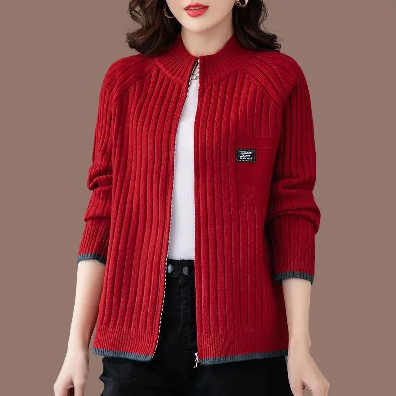 Knitted Cardigan Women's Coat Autumn Winter Long sleeved Casual Zipper Sweaters Outwear Female Short Knitt Jacket