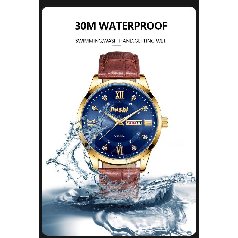 POSHI Men's Business Quartz Watch Fashion Glow-in-the-dark Waterproof Double Calendar Watch for Women
