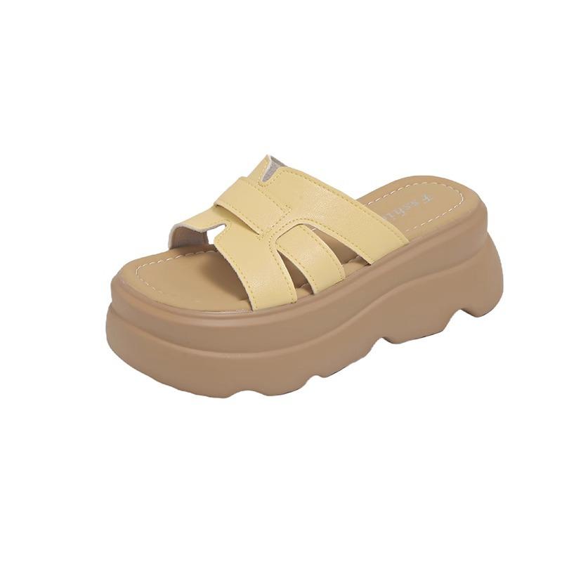 Fashion one-word drag outer wear summer new beach non-slip thick-soled heightening sandals women