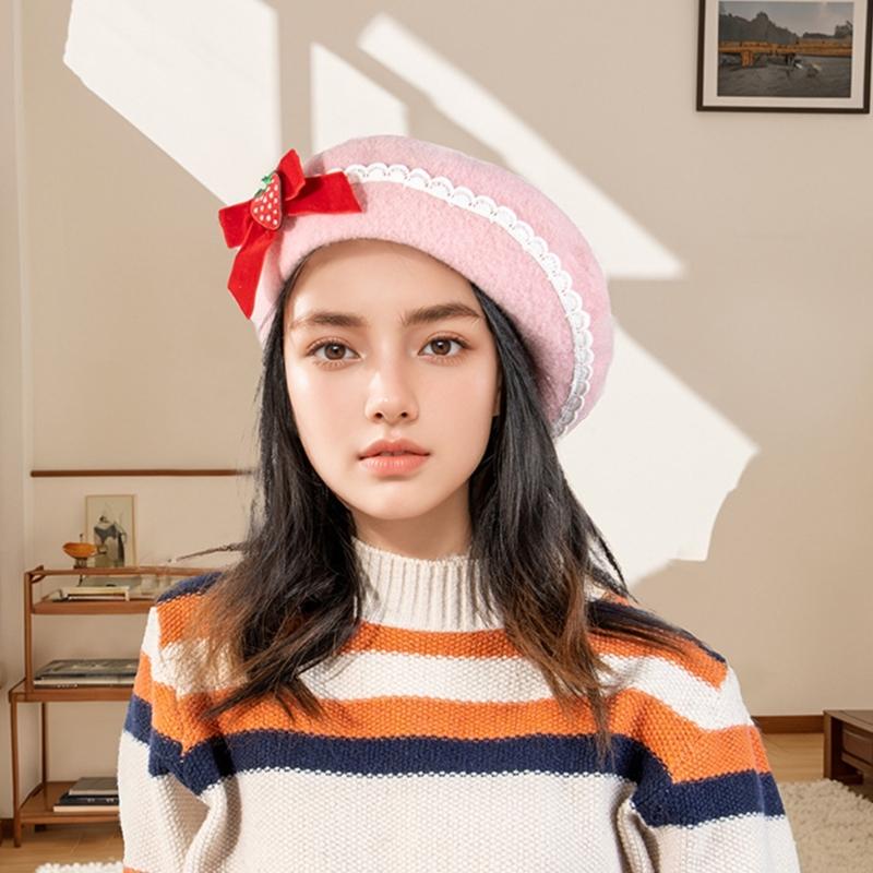 Trendy Painter Hat Strawberry Fashion Hat British Beret for Dating Photography Cabbie Headwear Painter Hat