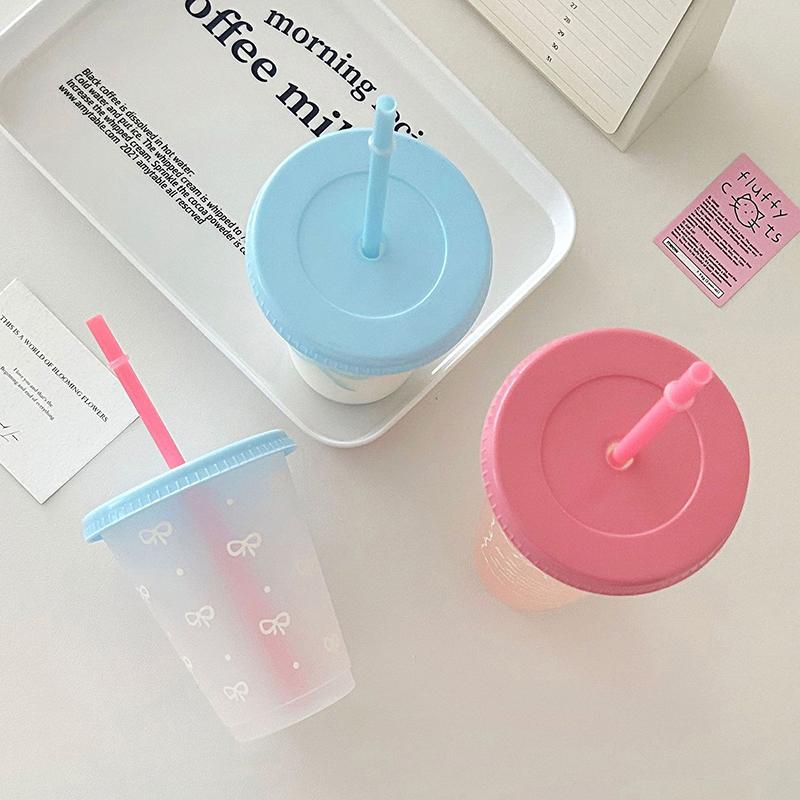 Bowtie Plastic Straw Cup Bow Large Capacity Portable Home Travel Milk Tea Cup Bowknot Cold Drink Coffee Cup Water Cup