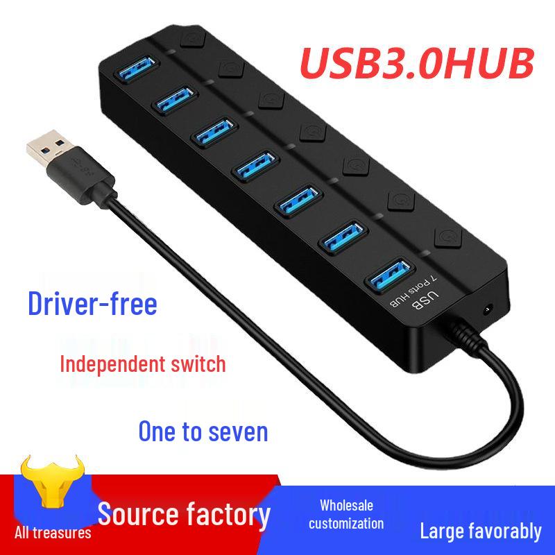 Driver-Free 7-Port USB 3.0 Hub with Individual Switches