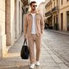 Men's Casual 2-Piece Sport Outfit with Lapel Jacket Button Pockets and Straight Leg Pants