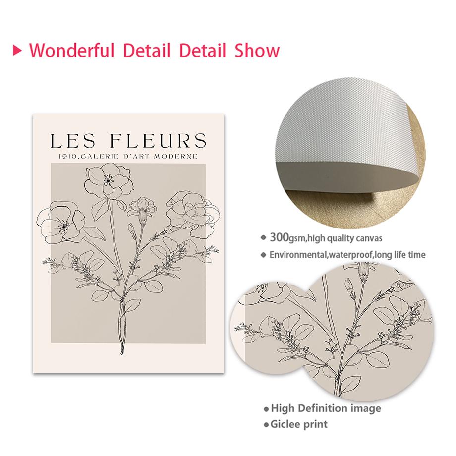 Abstract Line Leaf Flower Beige Black Botanical Wall Art Canvas Painting Posters And Prints Wall Pictures For Living Room Decor