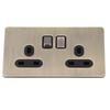 Wall Power Socket 2 Push Switch and Dual AC Outlets Bronze Texture Stainless Steel Panel Electrical Outlet for Indoor
