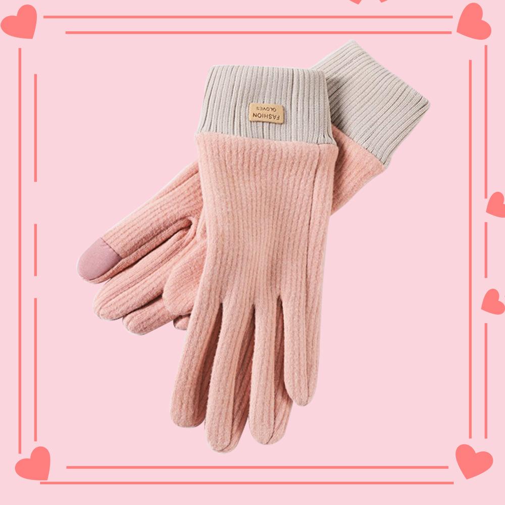 Women's Warm Gloves Touch Screen Wind proof and Cold Riding Korean Version Cute Student Plus Velvet Thickened Autumn and Winter Gloves