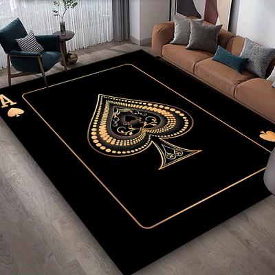 Large Luxury Poker Mat Ace of Spades Design Non Slip Plush Bottom Black Golden Decor Living Room Game Room Office Parties